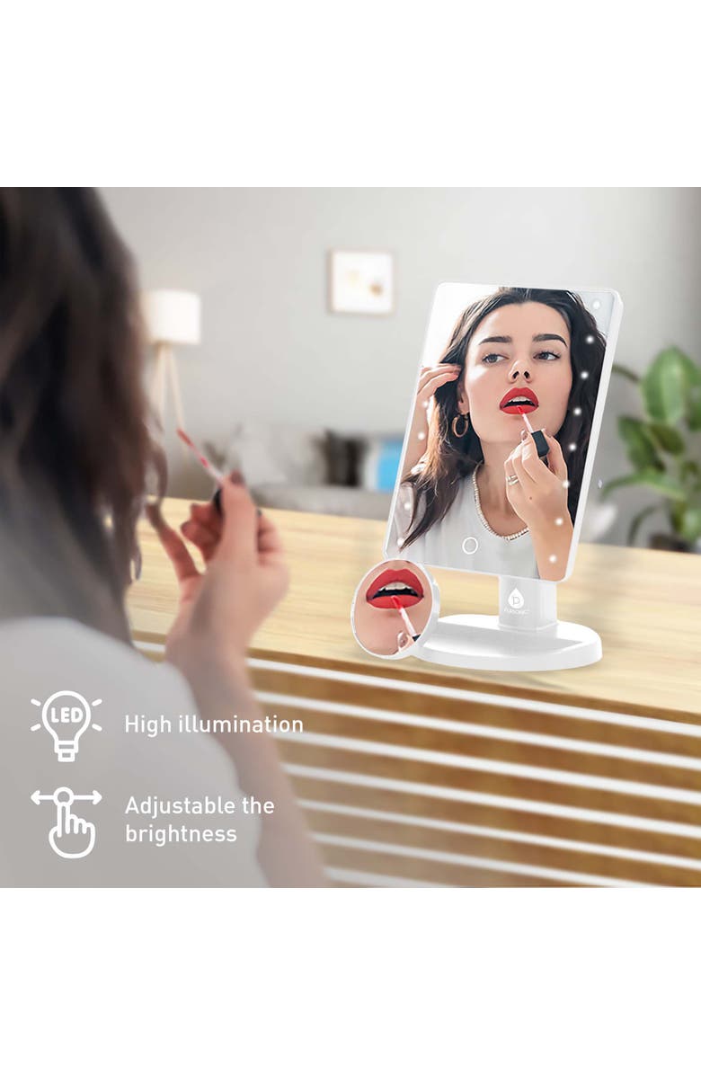 PURSONIC Makeup Essentials Duo - LED Countertop Mirror + 5-Piece Brush Set, Alternate, color, White