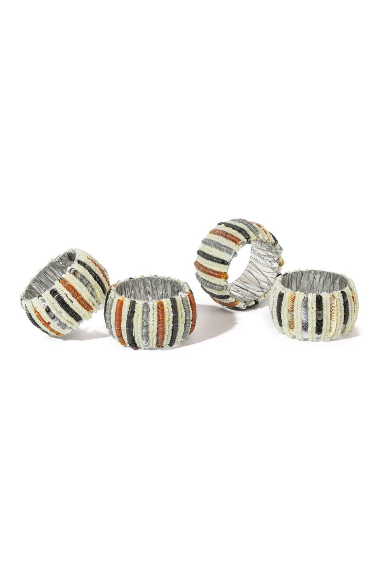 Tierra Striped Set of 4 Napkin Rings, Main, color, GOLD/ SILVER