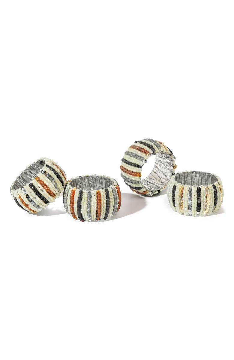 Tiramisu Tierra Striped Set of 4 Napkin Rings, Main, color, Gold/ Silver