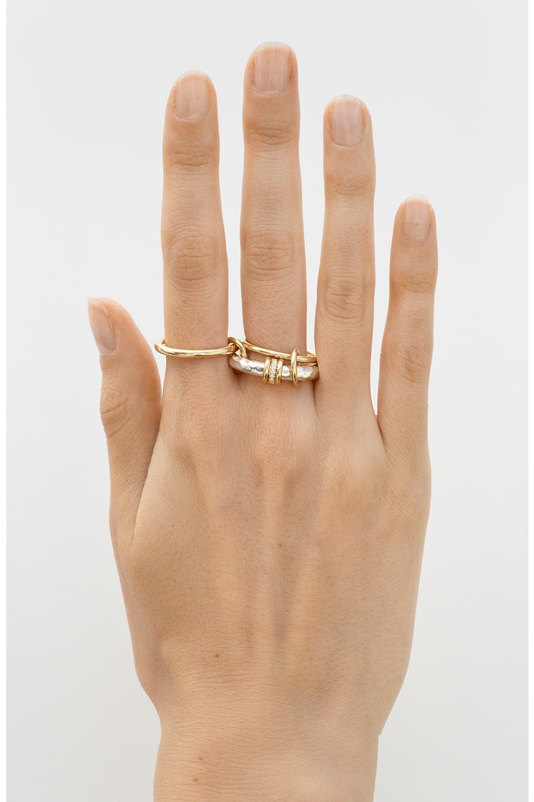 Gemini Vulcan Pavé Diamond Linked Stack Ring, Alternate, color, HAMMERED SILVER/ GOLD