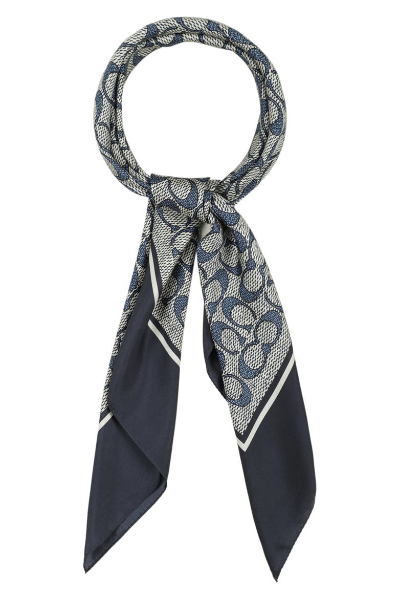 Textured Signature Logo Square Silk Scarf, Alternate, color, MIDNIGHT NAVY