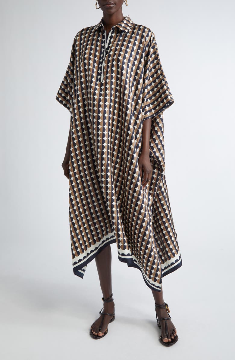Oscar de la Renta Mini Geo Print Silk Caftan Dress, Main, color, 