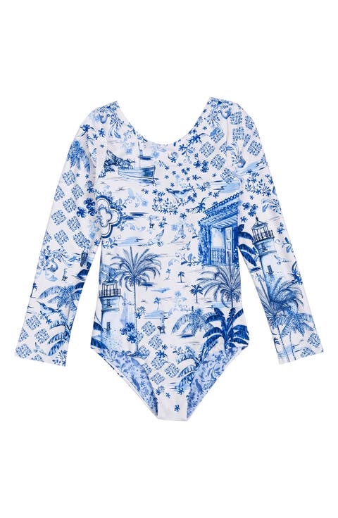 Kids' Honey Tales Long Sleeve One-Piece Rashguard Swimsuit (Toddler, Little Kid & Big Kid)