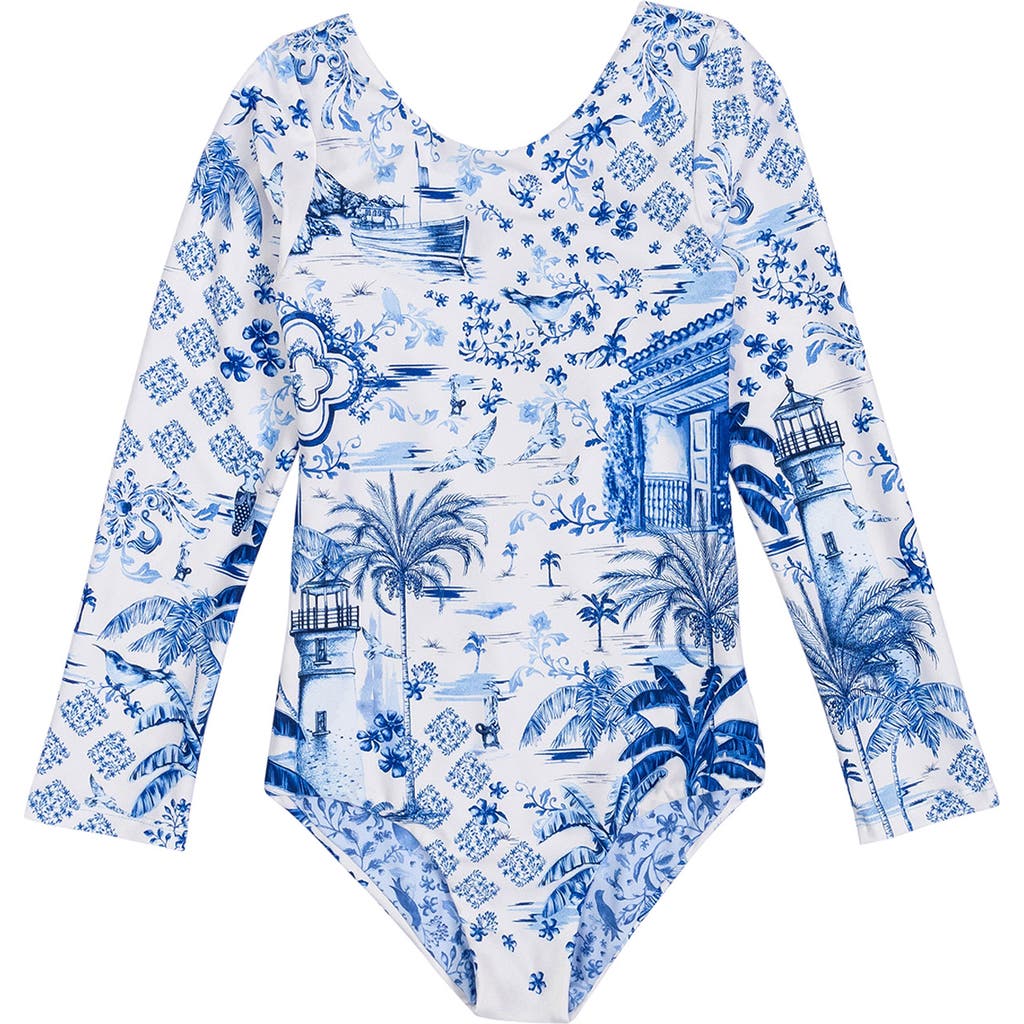 AGUA BENDITA AGUA BENDITA KIDS' HONEY TALES LONG SLEEVE ONE-PIECE RASHGUARD SWIMSUIT