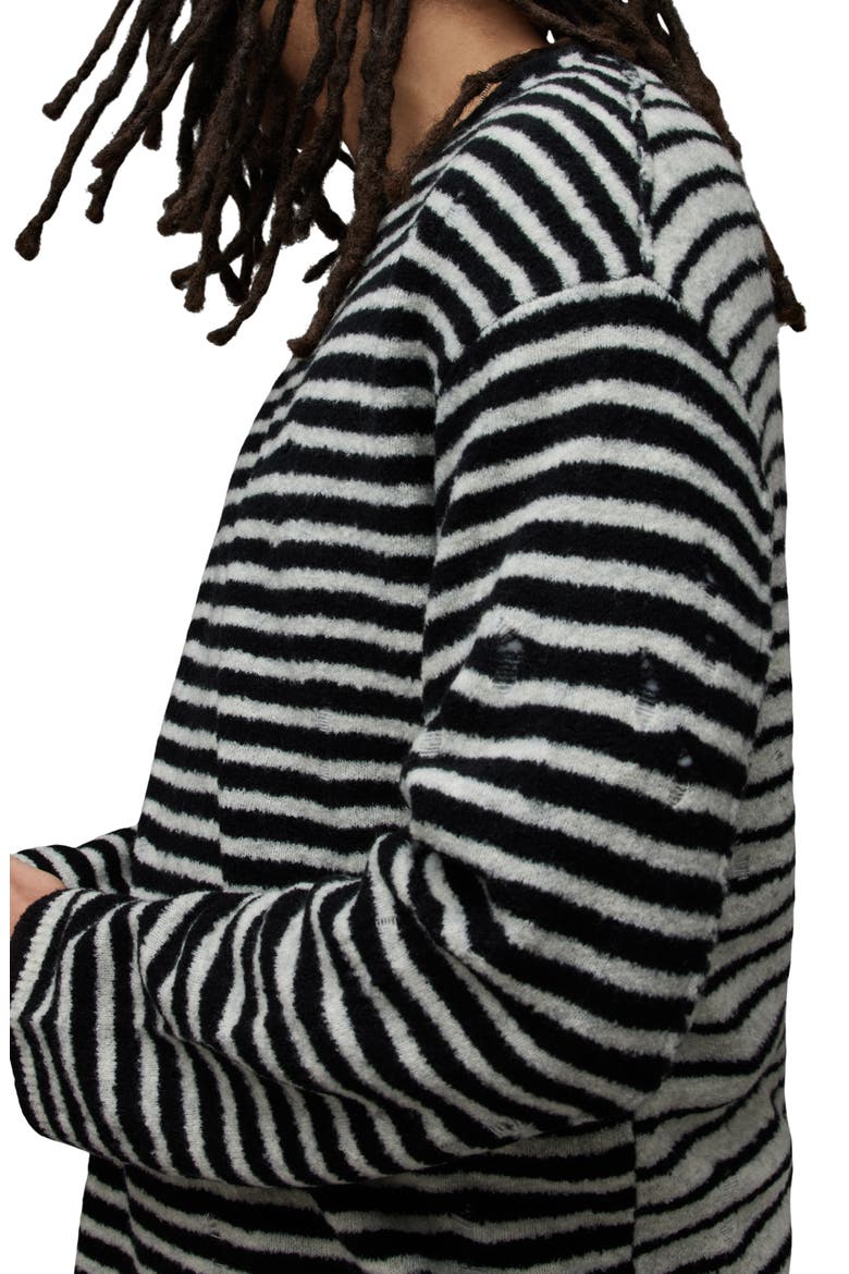 Park Stripe Destructed Wool Blend Crewneck Sweater, Alternate, color, BLACK/ GREY MARL