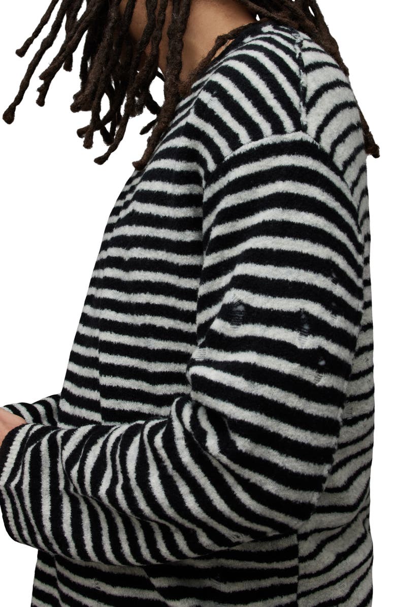 AllSaints Park Stripe Destructed Wool Blend Crewneck Sweater, Alternate, color,