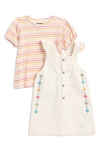 7 For All Mankind Kids' Puff Sleeve Top & Embroidered Jumper Dress Set