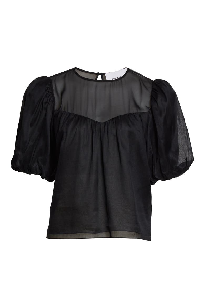 Sheer Inset Silk Organza Top, Alternate, color, NOIR