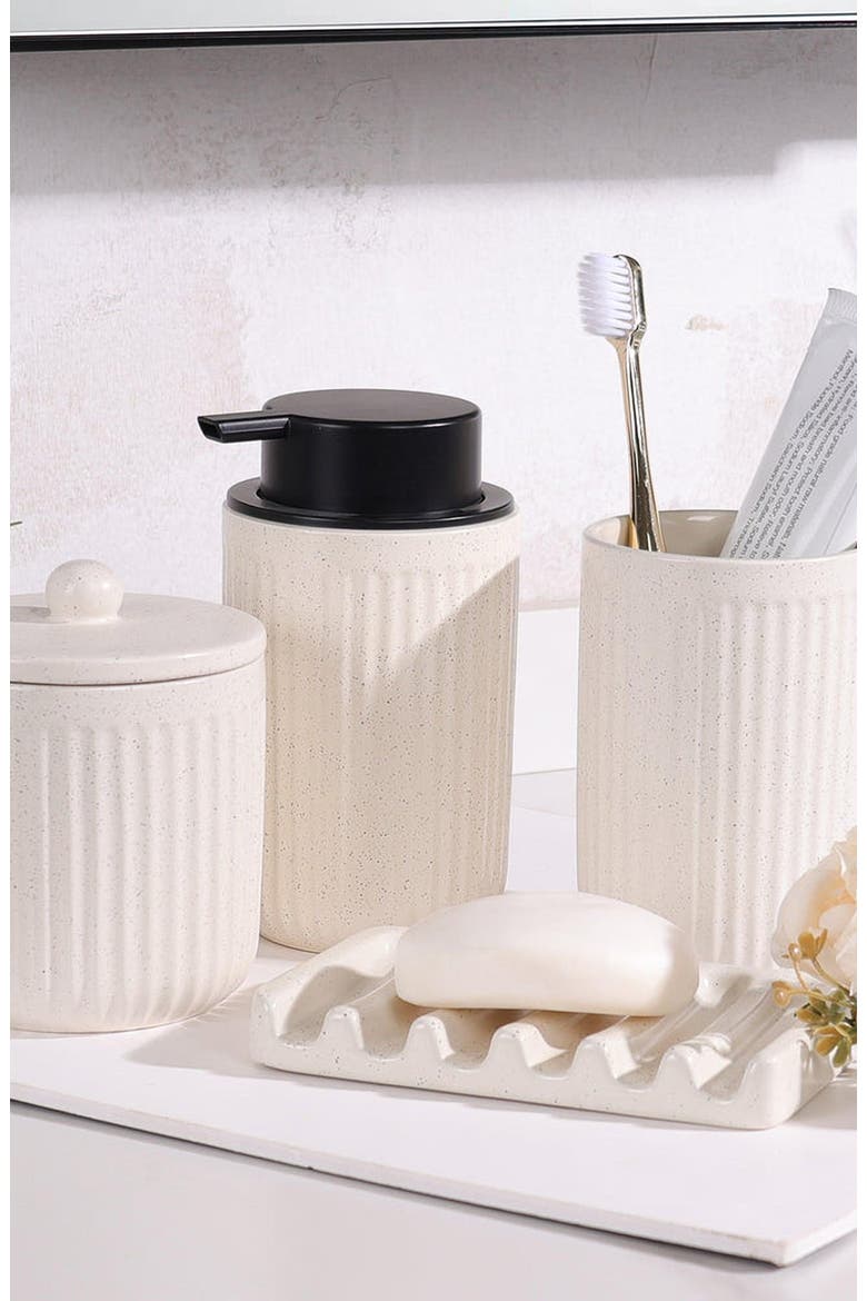 Pockmark Foaming Bathroom Set Recycled Eco-Clay, Alternate, color, Beige