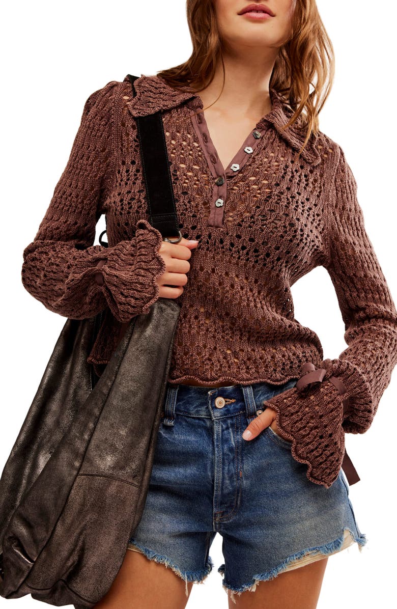 Free People Open Stitch Cotton Polo Sweater, Main, color,