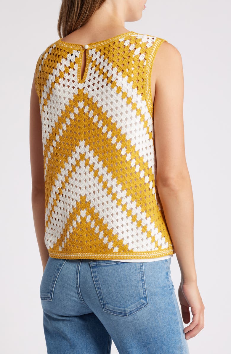 Halogen<sup>®</sup> Crochet Knit Sleeveless Cotton Blend Sweater, Alternate, color, Golden Spice Brown