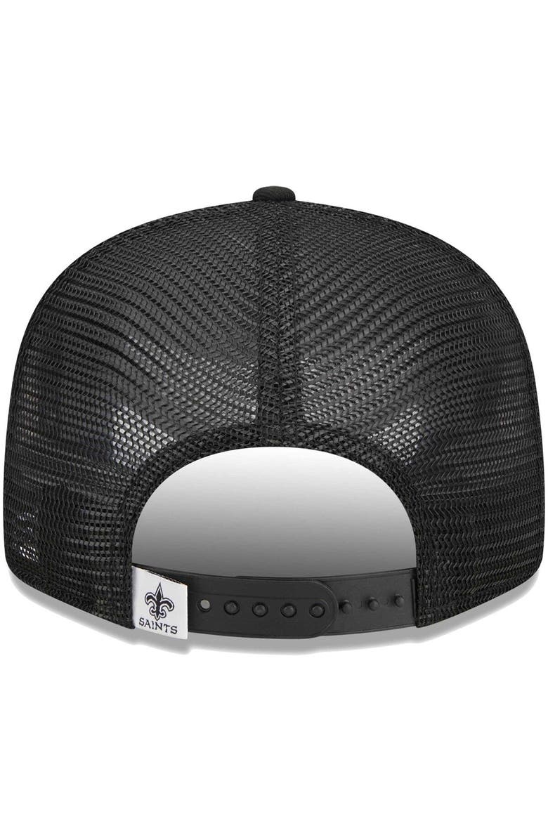 New Era Men's New Era Black New Orleans Saints Main Trucker 9FIFTY Snapback Hat, Alternate, color, Black