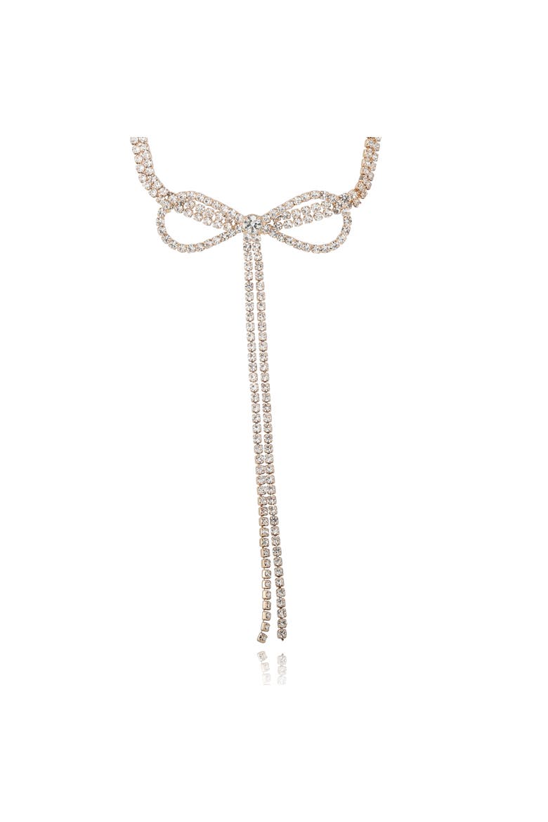 Crystal Double Strand Bow Lariat Necklace, Main, color, Gold