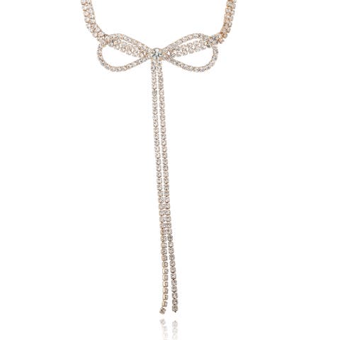 Crystal Double Strand Bow Lariat Necklace