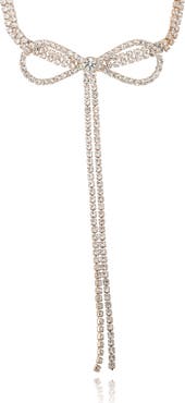 BCBG Generation Crystal Double Strand Bow Lariat Necklace