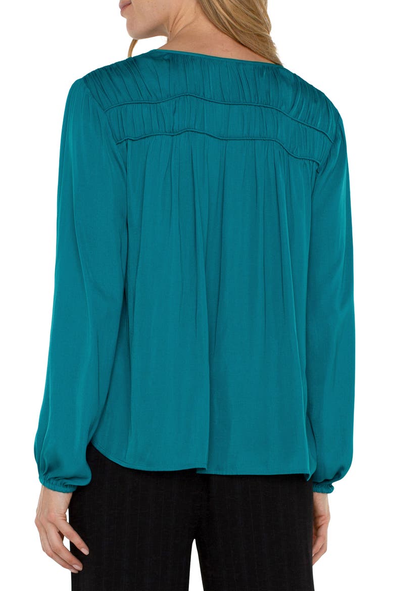 Shirred V-Neck Top, Alternate, color, MALACHITE