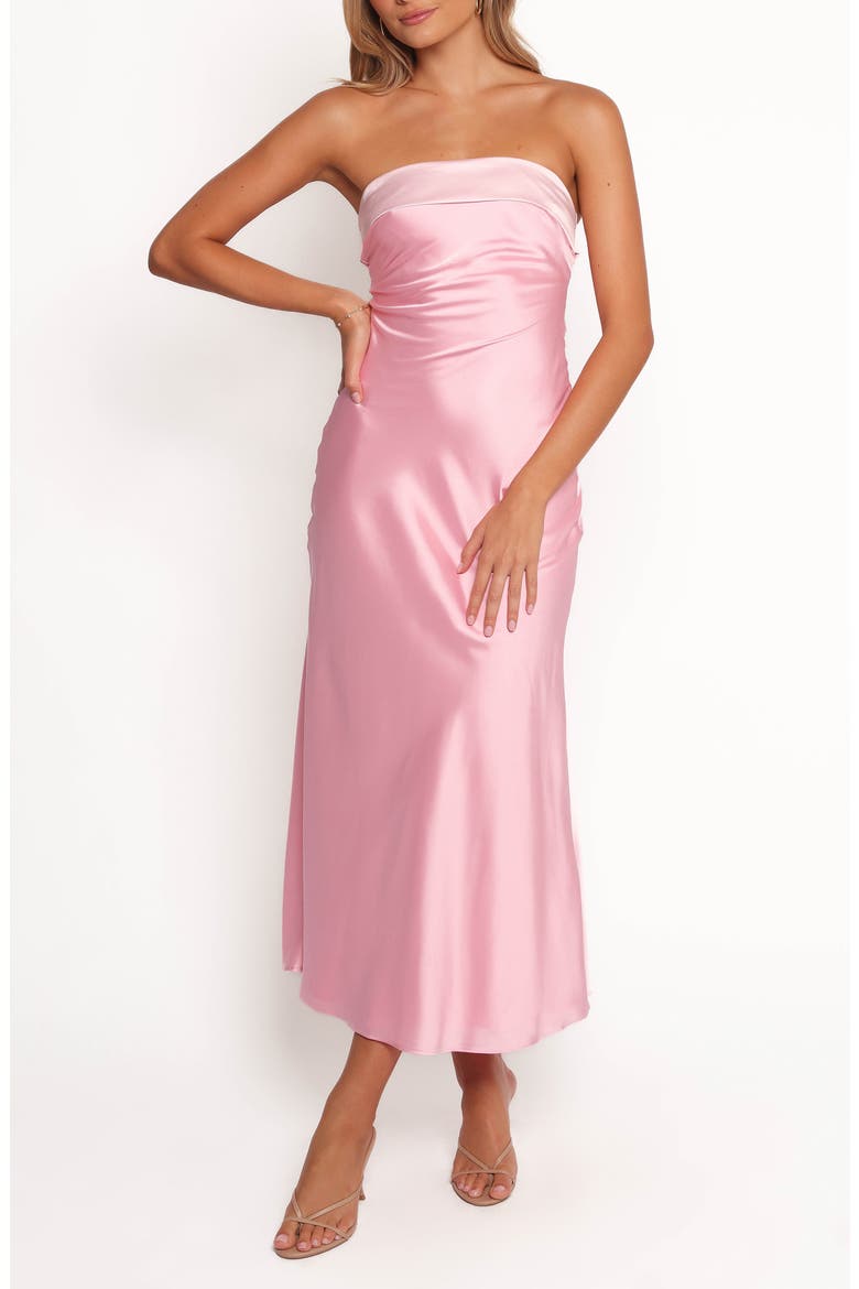 Ashe Strapless Satin Midi Dress, Main, color, PINK