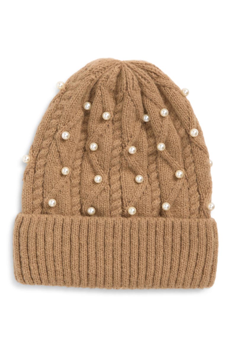 Kids' Faux Pearl Beanie, Main, color, OATMEAL