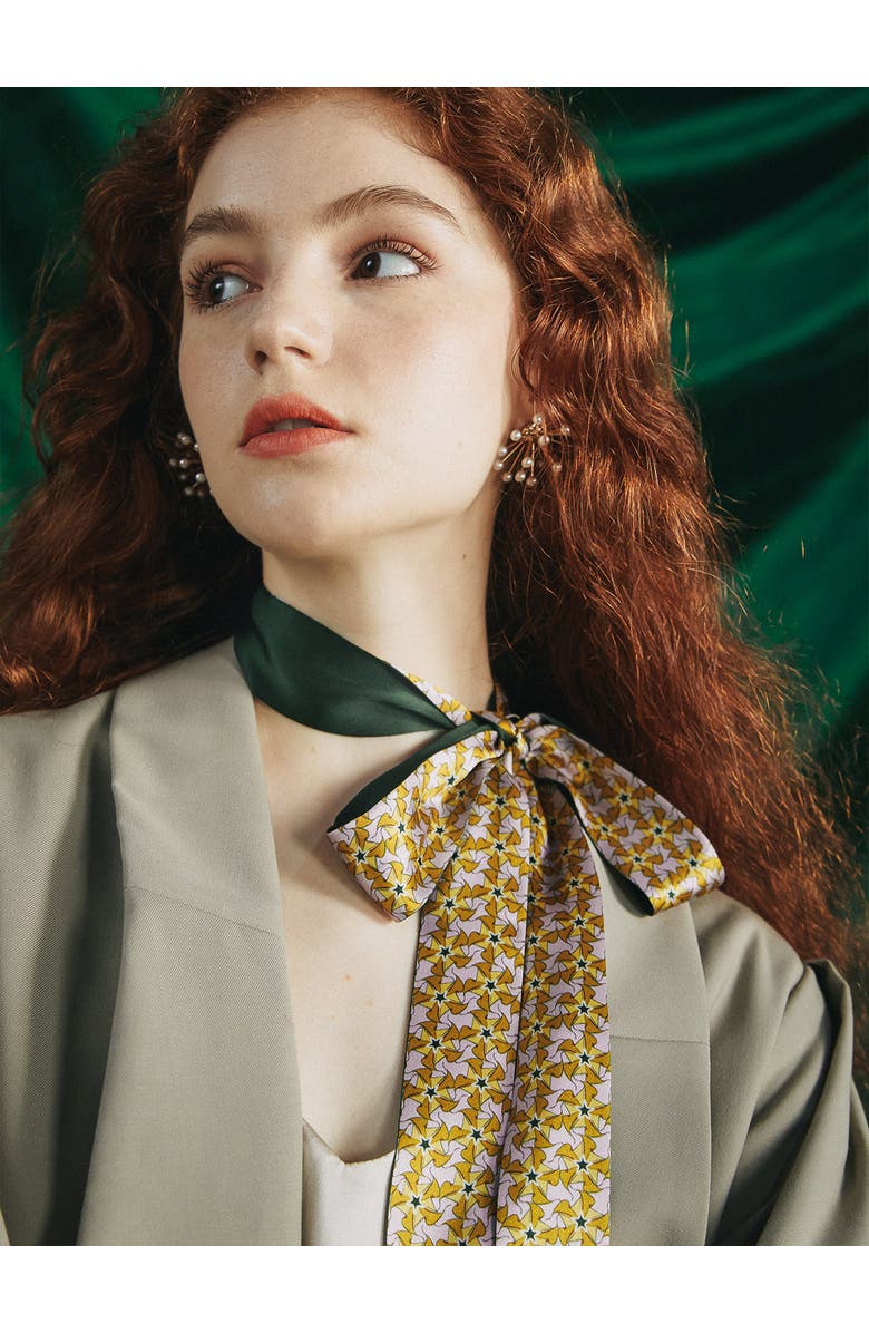 Lost Pattern "Secret Garden" Silk Skinny Scarf, Alternate, color, Yellow & Green