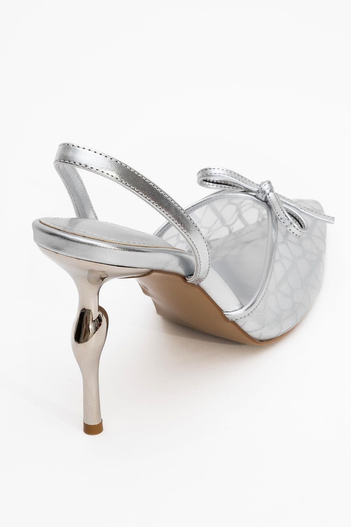 Peony Mesh Bow Pointed Toe Pump, Alternate, color, Silver Mesh