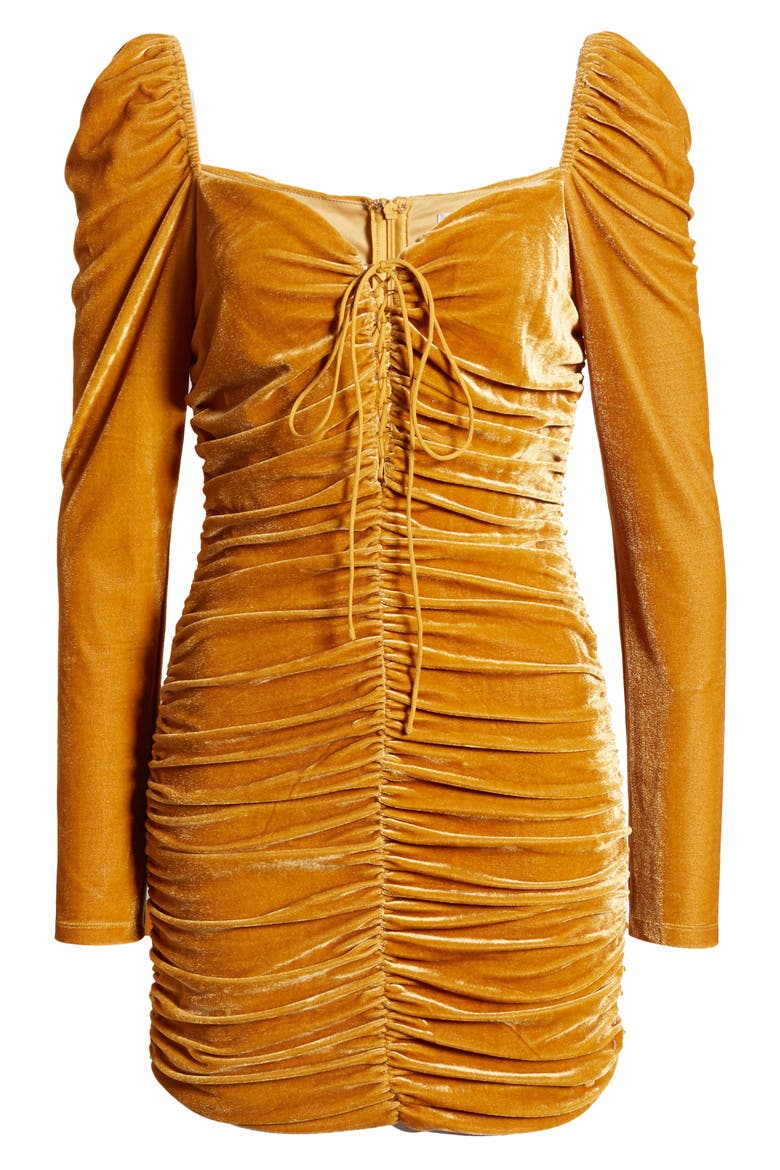 Ruched Long Sleeve Velvet body-Con Dress, Alternate, color, YELLOW