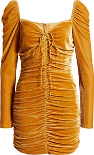 Endless Rose Ruched Long Sleeve Velvet body-Con Dress