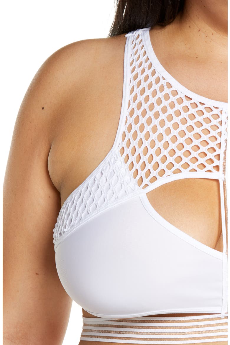 Mesh & Strap Detail Bra & Briefs Set, Alternate, color, WHITE