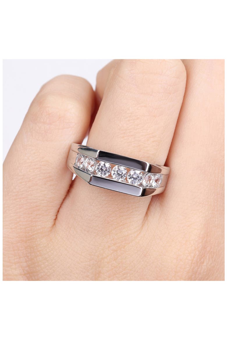 Men's Sterling Silver Channel Set Created White Sapphire Ring, Alternate, color, WHITE