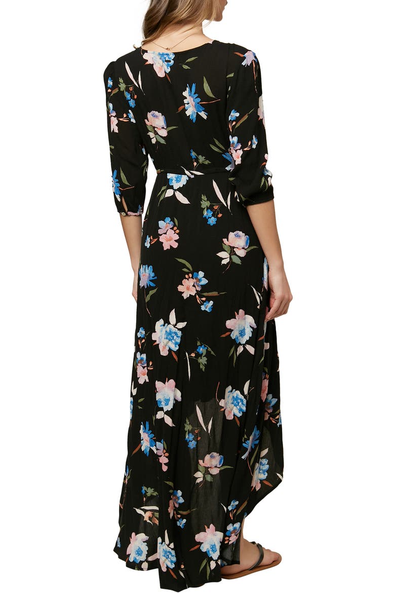 Boyce Floral High/Low Maxi Dress, Alternate, color, BLACK