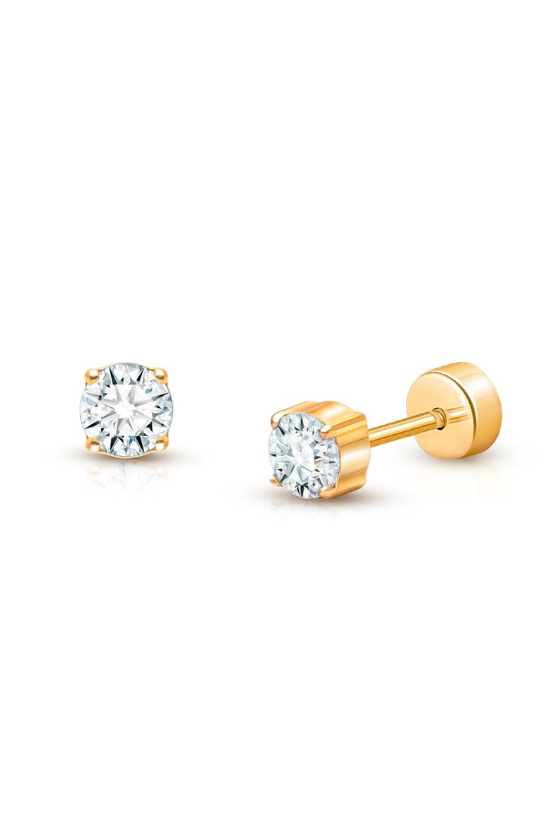 14K Gold on Titanium 4mm Round Cut Stud Screw Back Earrings, Main, color, 14K Yellow Gold