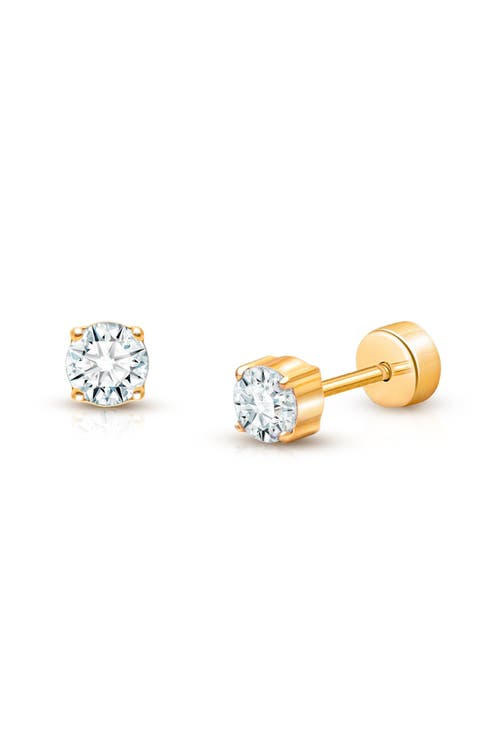14K Gold on Titanium 4mm Round Cut Stud Screw Back Earrings