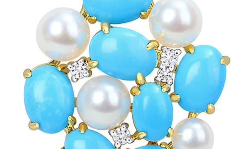 Delmar Cultured Pearl, Lab-grown Turquoise & Lab-grown White Sapphire Pendant Necklace In Gray