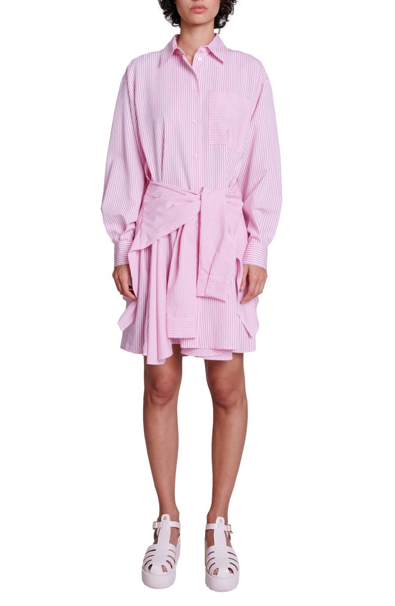 maje Riavita Tie Waist Long Sleeve Shirtdress, Main, color, 