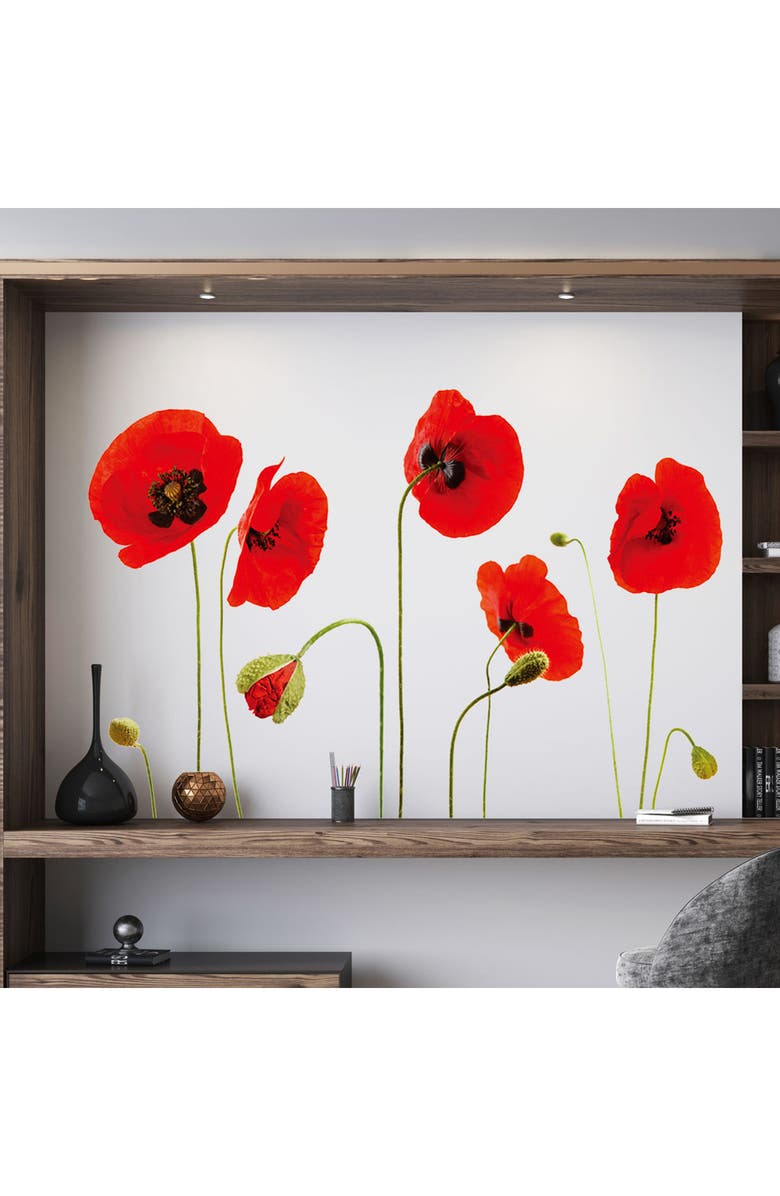 WALPLUS Red Poppy Flower 2-Piece Wall Decals, Alternate, color, Black/ Red/ Green