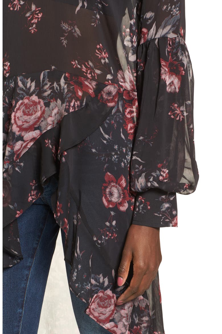 High/Low Ruffle Top, Alternate, color, BLACK PHOTO REAL FLORAL