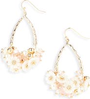 Cara Beaded Flower & Faux Pearl Cluster Teardrop Earrings