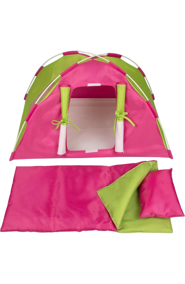 Dress Along Dolly Doll Camping Bed Tent w/ Sleeping Bag & Pillow for 18" Dolls, Main, color, Pink