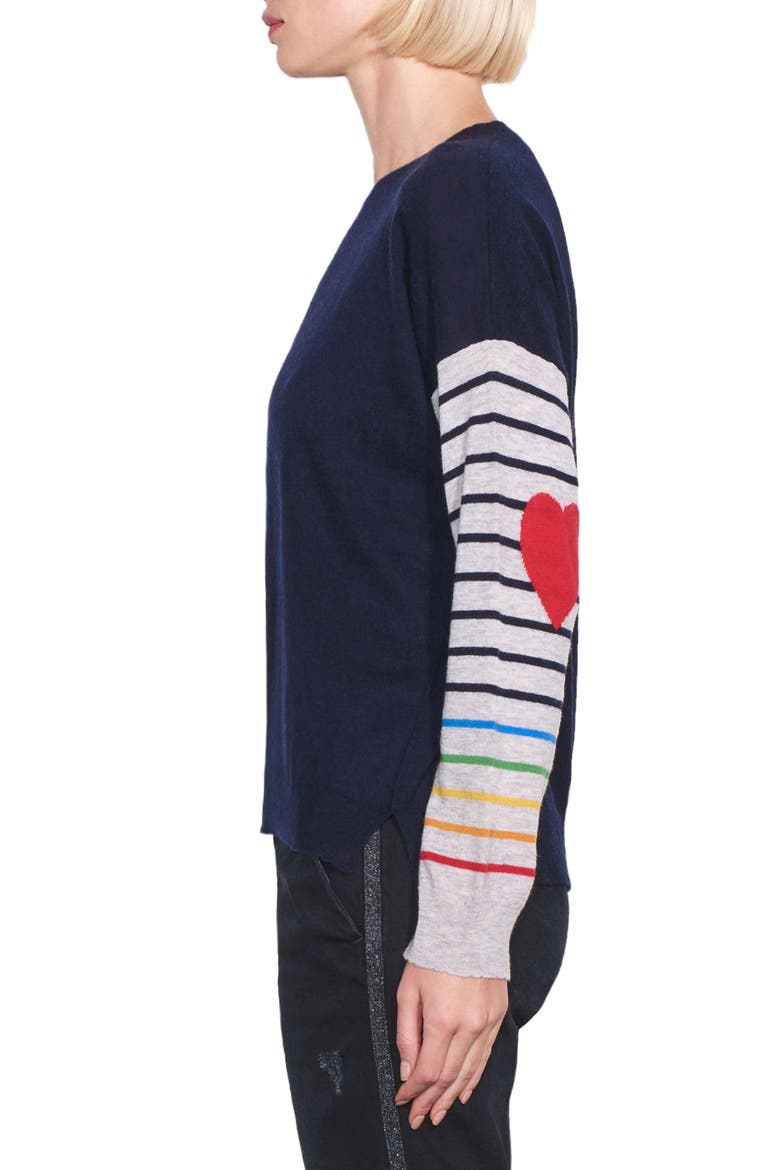 Rainbow Stripe Sleeves Wool & Cashmere Sweater, Alternate, color, NAVY