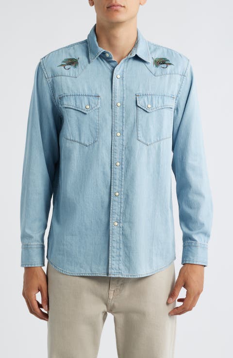 Gambler Embroidered Snap-Up Chambray Shirt
