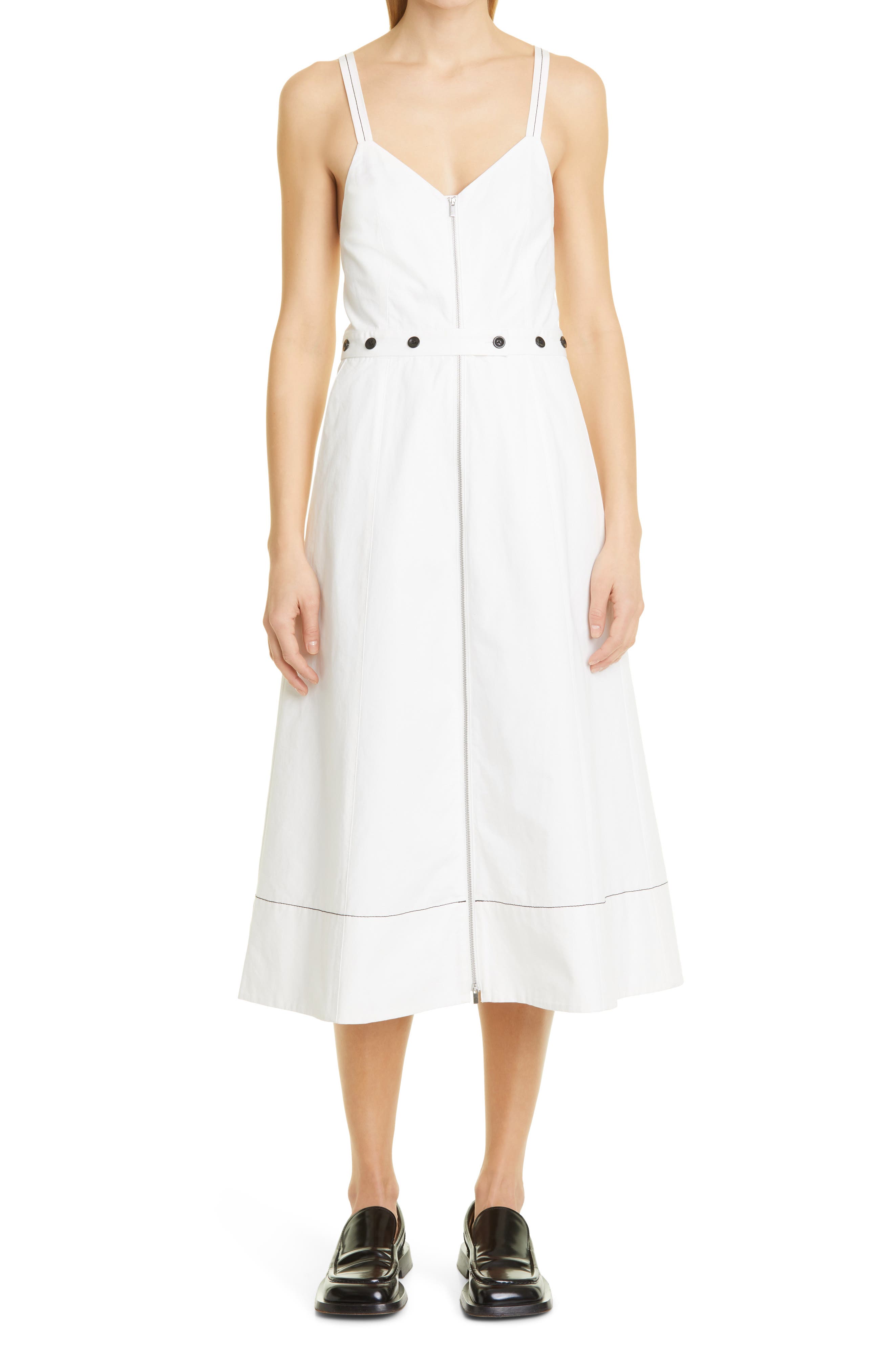 Proenza Schouler White Label Belted Zip Front Cotton & Linen Midi Dress ...
