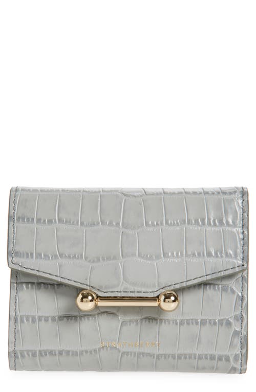 Strathberry Mosaic Croc Embossed Calfskin Trifold Wallet In Gray