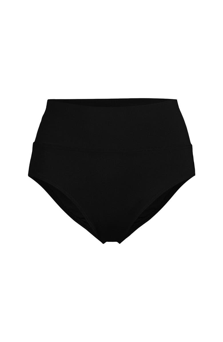 Lands' End Plus Size Pinchless High Waisted Bikini Bottoms, Alternate, color, Black