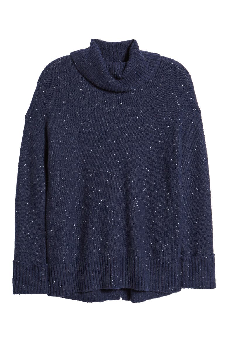 Roll Neck Cotton Wool Blend Sweater, Alternate, color, NAVY MARL