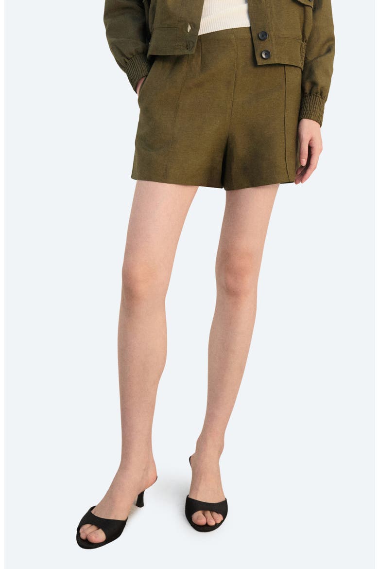 High Waist Linen Blend Shorts, Main, color, KHAKI GREEN