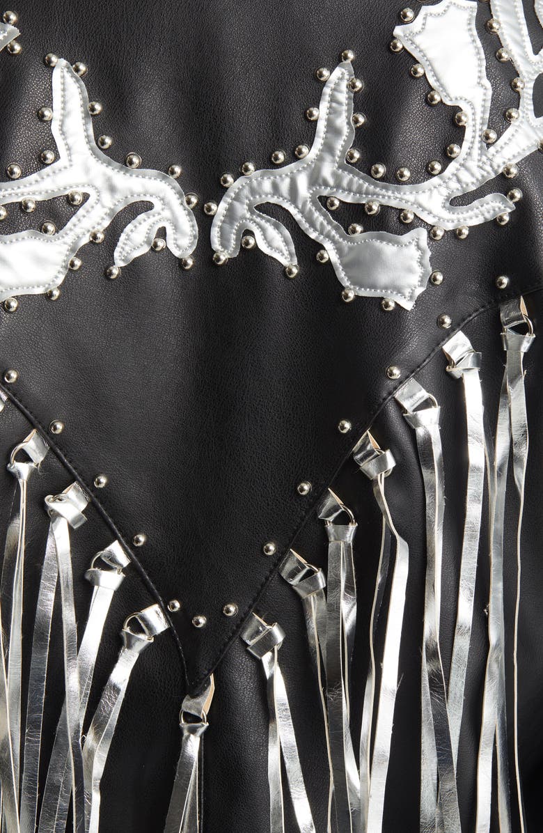 AZALEA WANG Western Fringe & Stud Faux Leather Jacket, Alternate, color, 