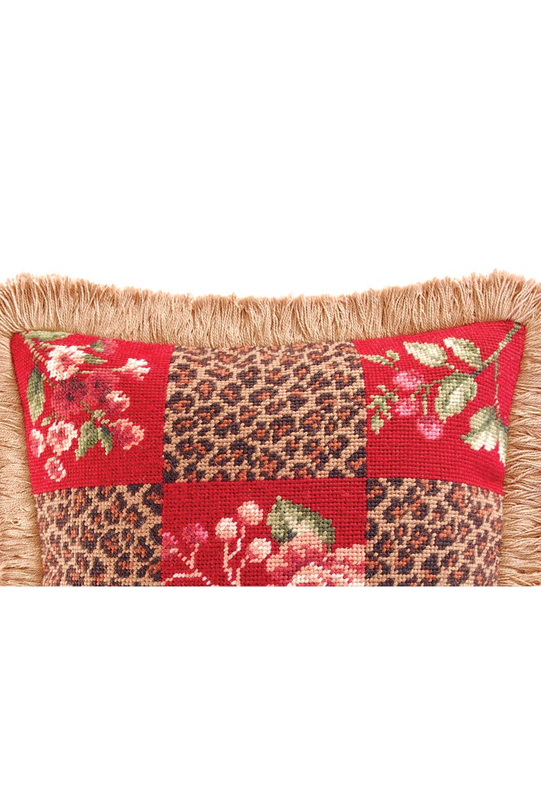 Savannah Check Needlepoint Accent Pillow 14" x 14", Alternate, color, Red