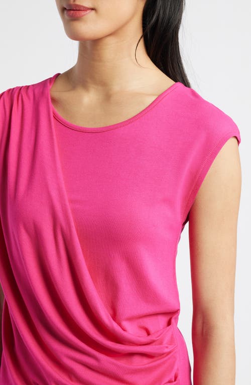 Loveappella Drape Asymmetric Top In Fuchsia