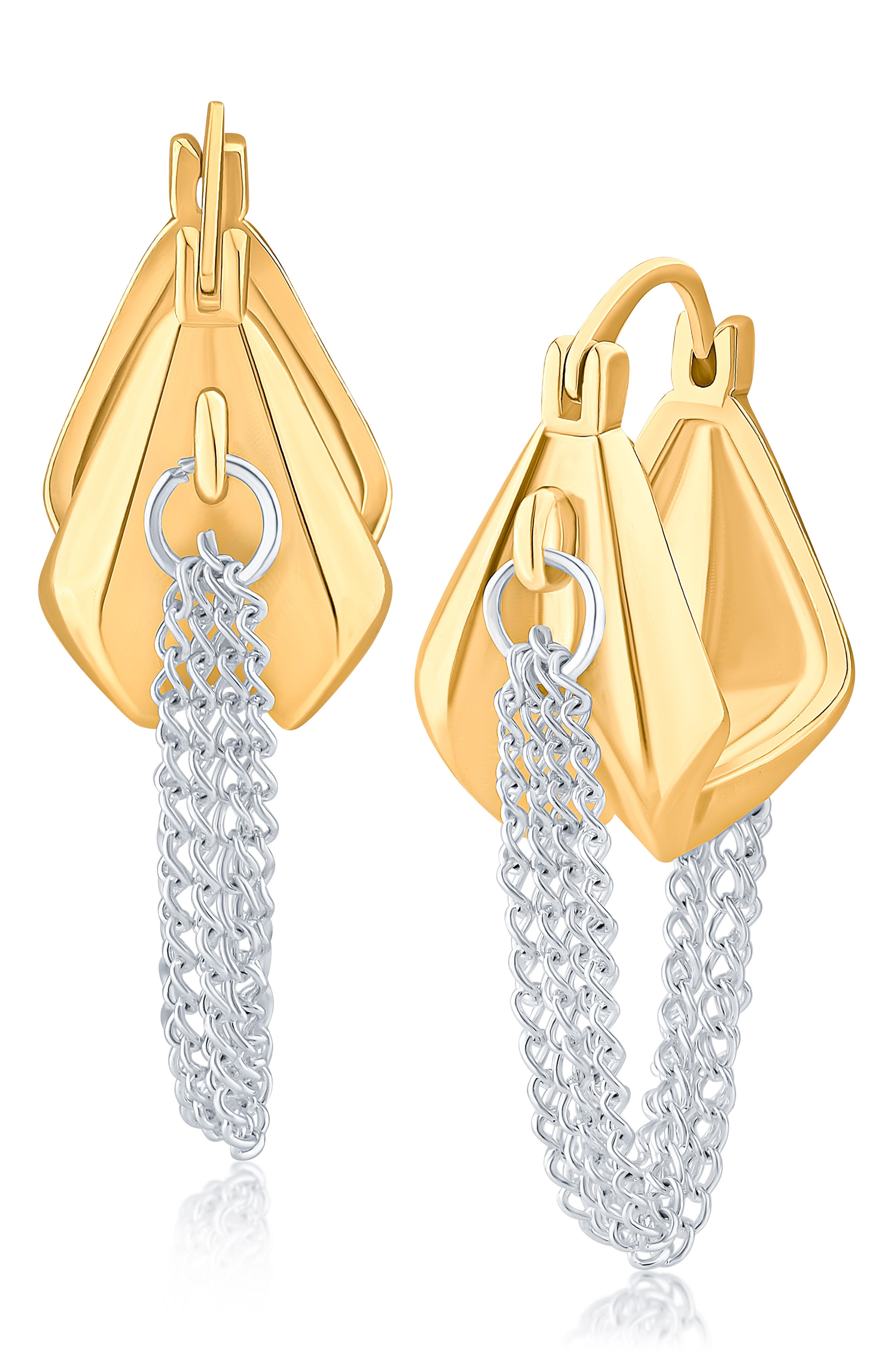 JARDIN Two-Tone Chain Drop Huggie Hoop Earrings