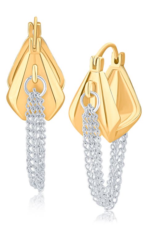 Two-Tone Chain Drop Huggie Hoop Earrings