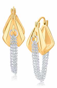 JARDIN Two-Tone Chain Drop Huggie Hoop Earrings